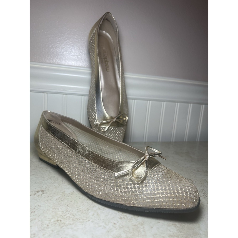 VTG California‎ Magdesians Womens 10 WW Gold Shimmery Mesh Faux Leather Flats